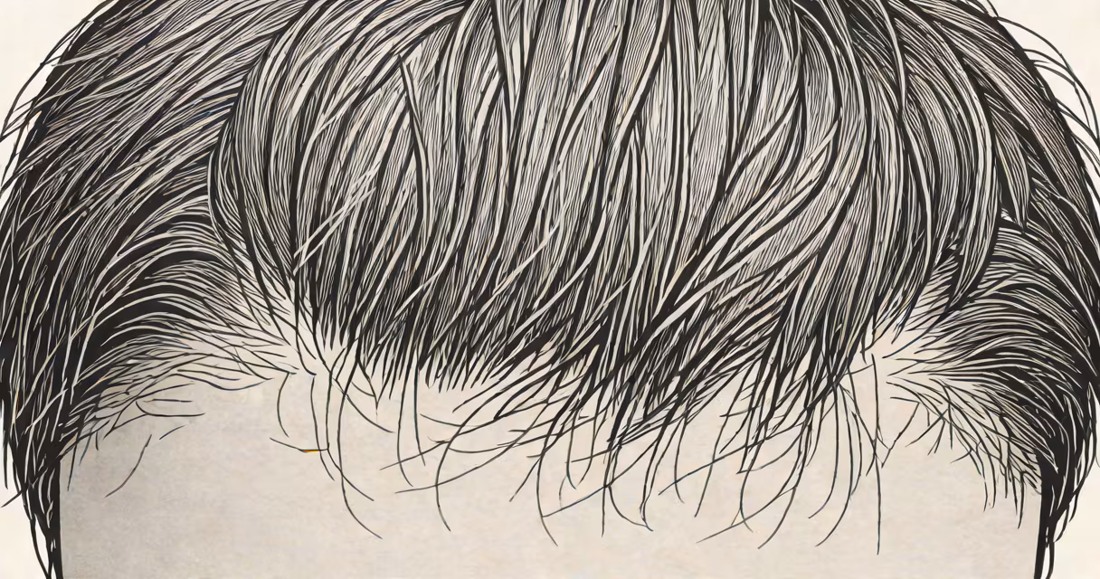 Close-up of a scalp with visible dandruff flakes and thinning hair