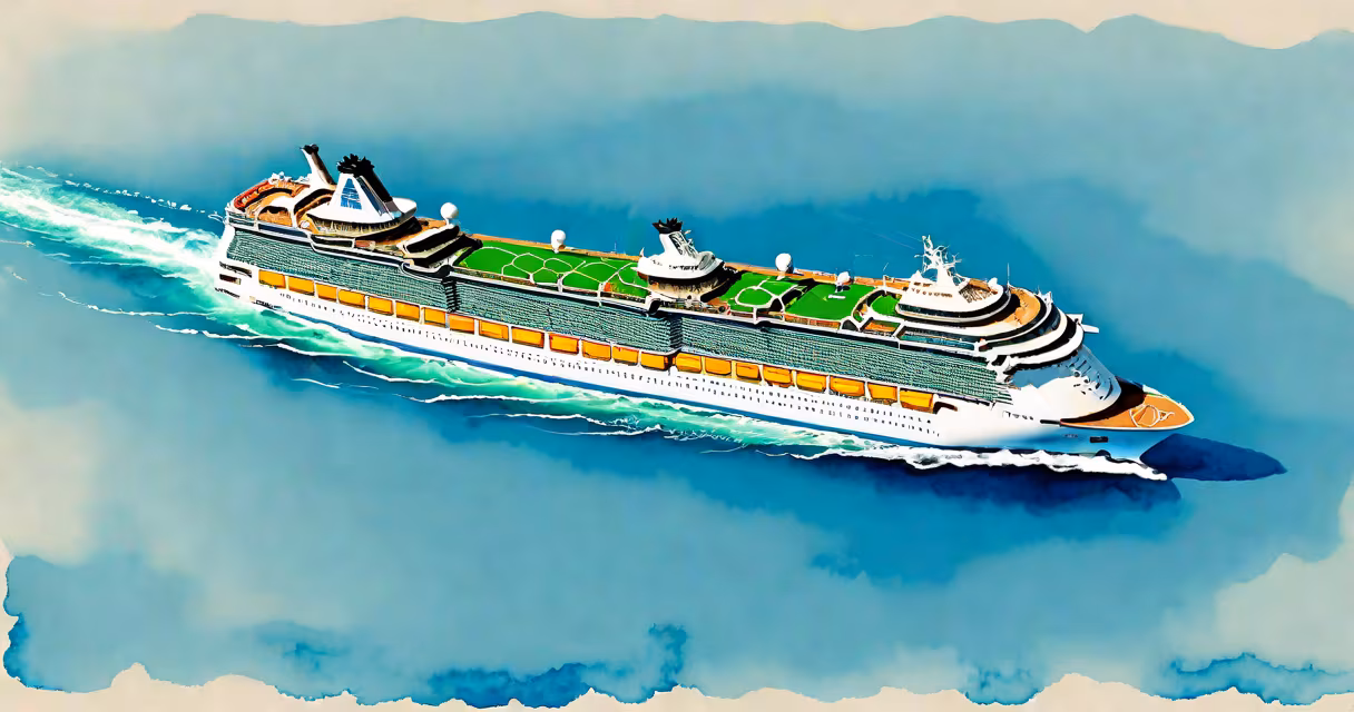 Aerial view of a Royal Caribbean cruise ship sailing in open waters