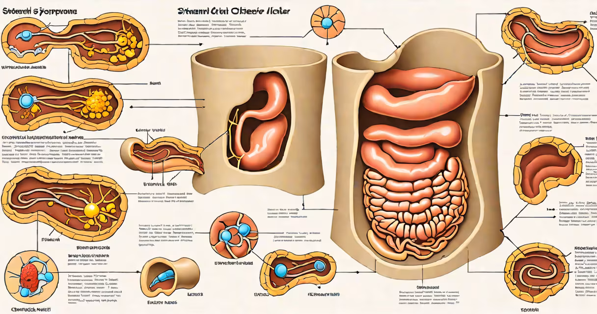 Medical illustration of a stomach ulcer on a human digestive system