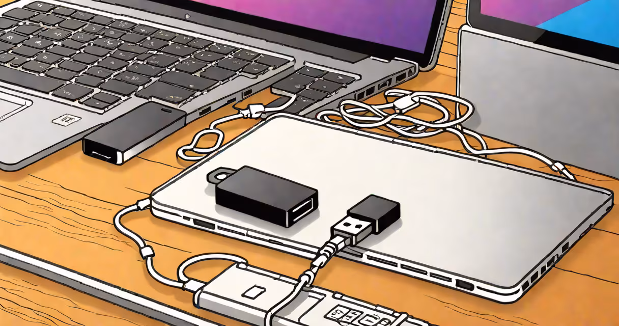 Small black USB dongle plugged into a laptop port