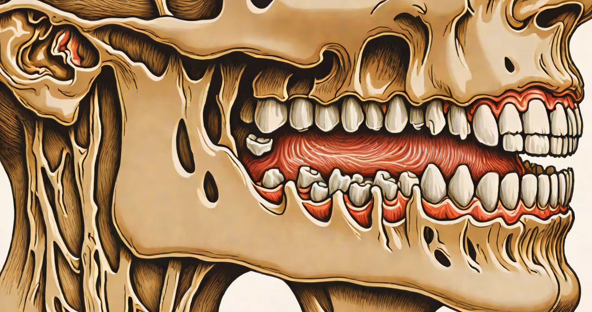 Illustration of jaw muscles and TMJ joint with labeled parts