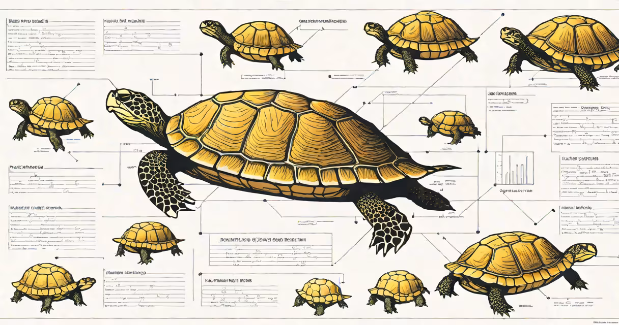 Turtle diagram with labeled sections showing process steps and metrics