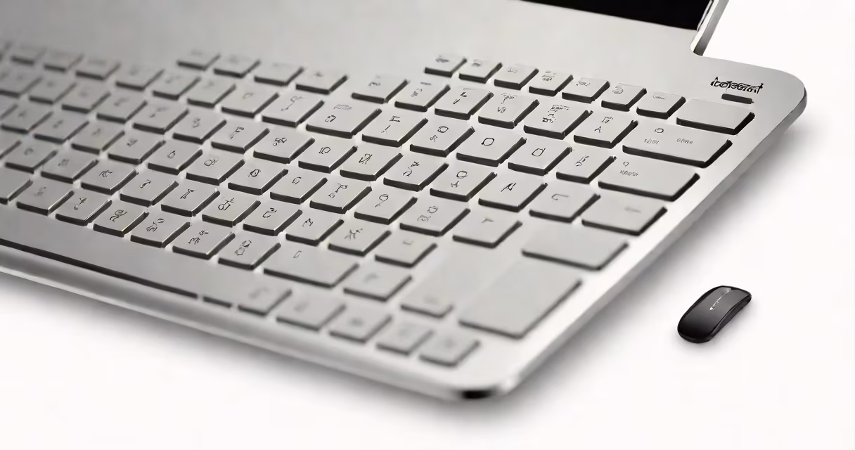 Silver Logitech Slim Wireless Keyboard on white desk