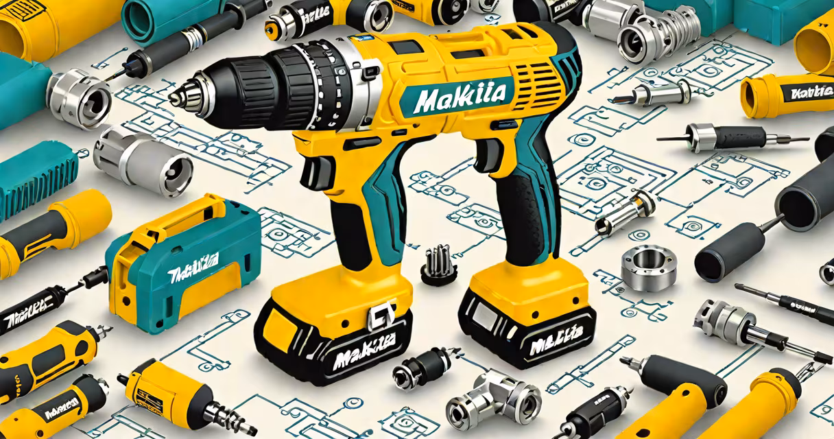 Makita logo on a yellow and black power drill