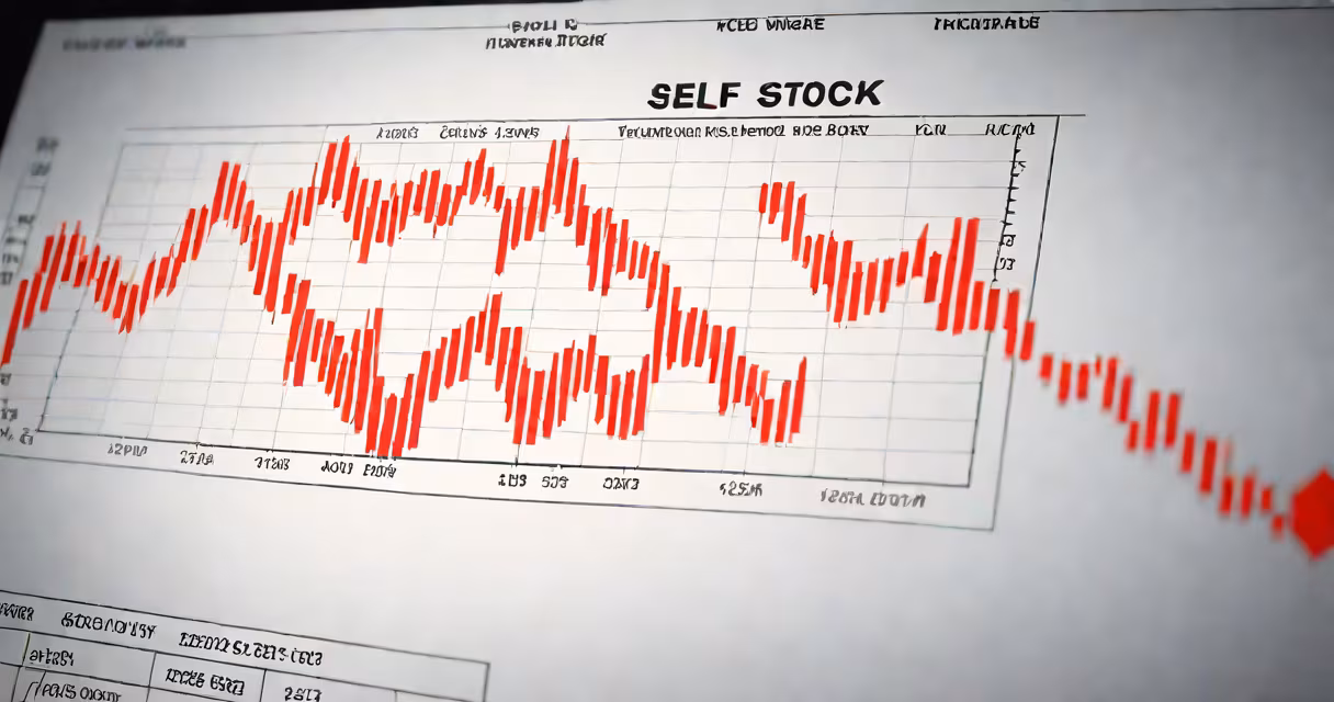 Stock chart showing a downward trend with a red sell indicator
