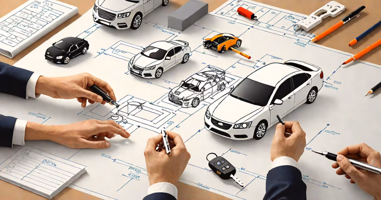 A person signing an auto loan agreement with a car key on the table