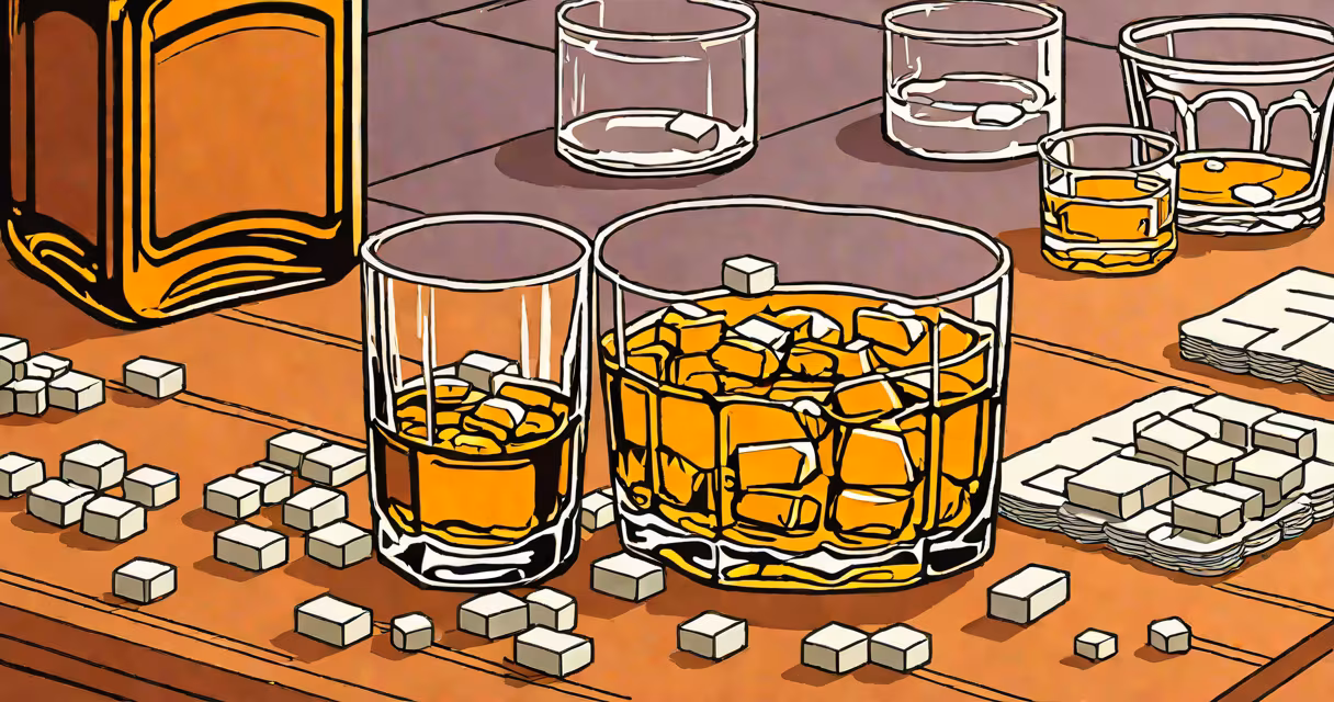 Glass of whiskey next to a bottle of antacid tablets