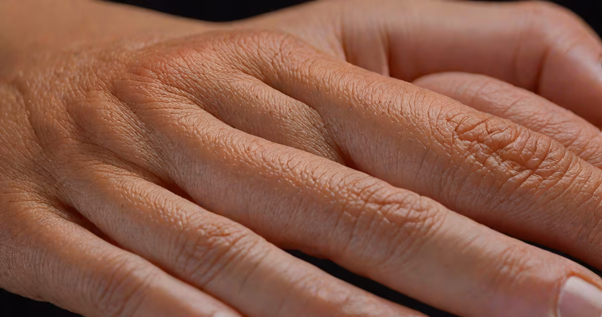 Close-up of a hand showing swelling and redness on the back