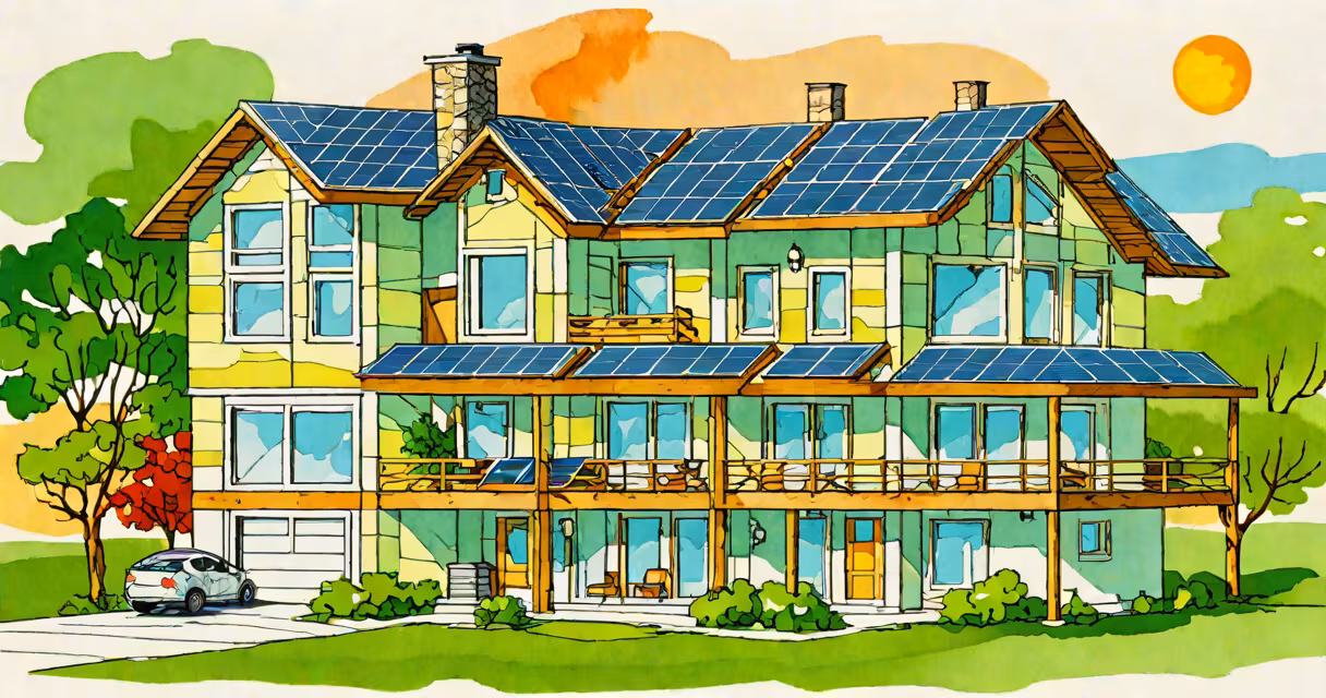 Modern energy-efficient home with solar panels and well-insulated walls