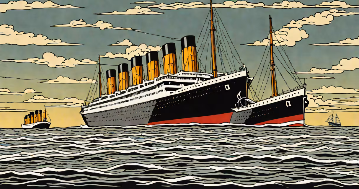 Black-and-white photograph of the Titanic departing Southampton