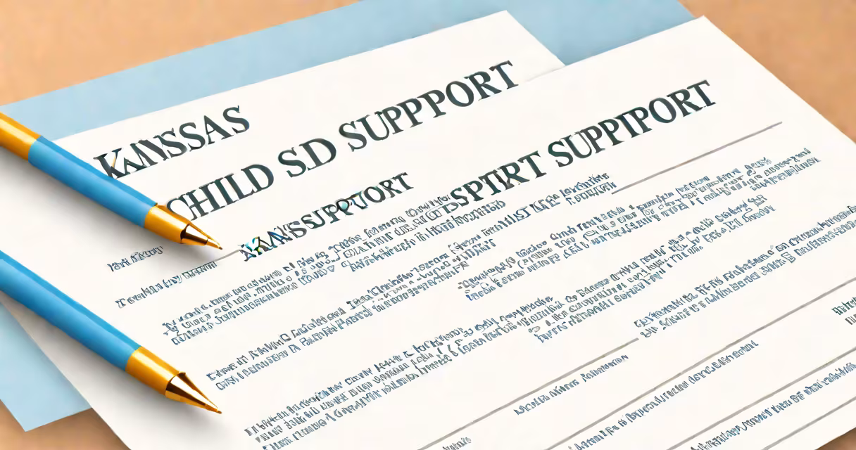 A close-up of a Kansas child support payment form with a pen resting on it
