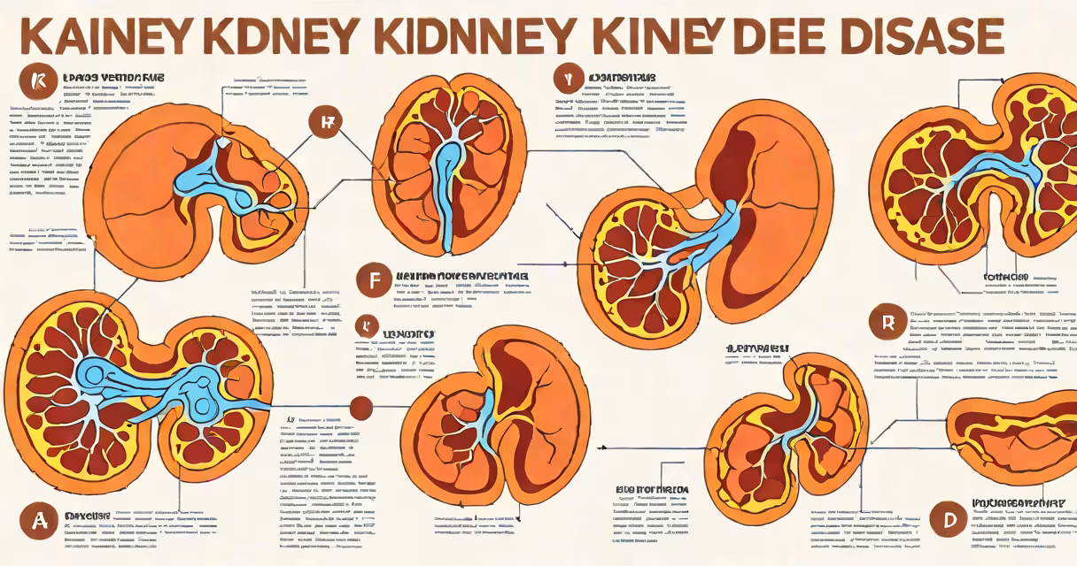 Diagram showing healthy kidney vs. damaged kidney with labeled parts