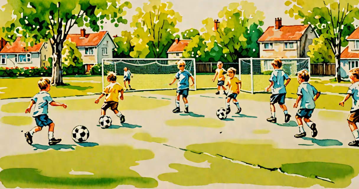 Children playing soccer in a neighborhood park