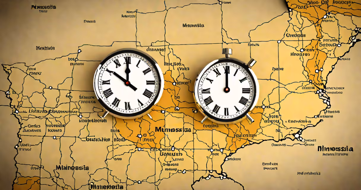 Map of Minnesota with a clock showing the current time