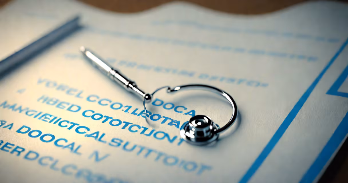 A close-up of a doctors notes with medical abbreviations written in blue ink