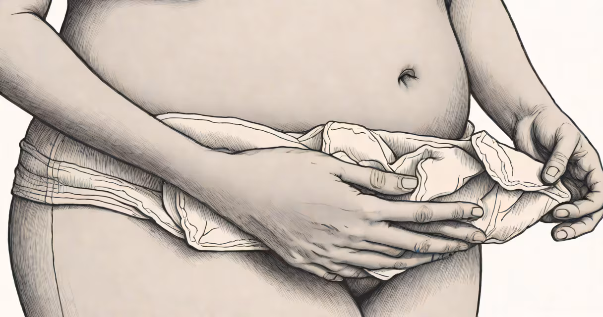 A woman holding a heat pack on her lower abdomen