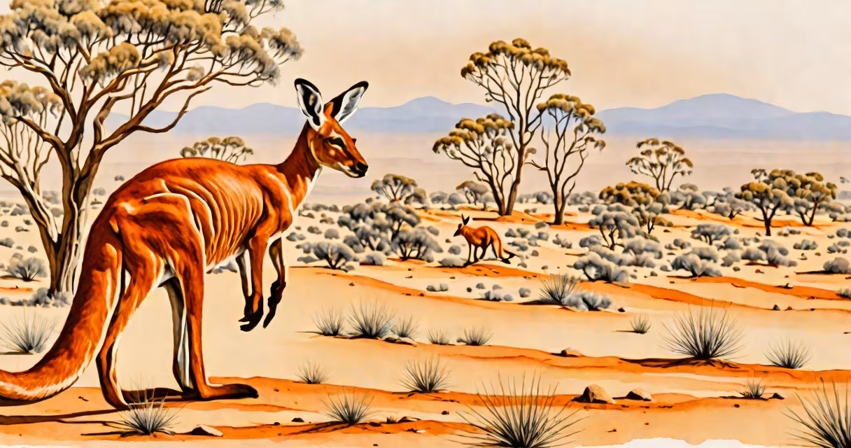 A red kangaroo standing in an arid Australian landscape
