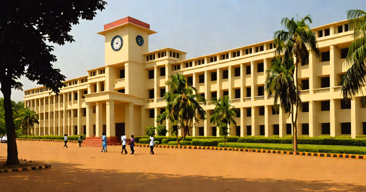 Campus view of Coimbatore Medical College with students walking