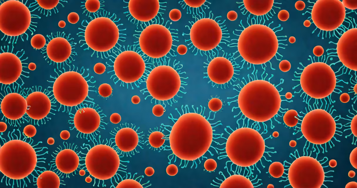 Microscopic view of red blood cells showing antibody binding