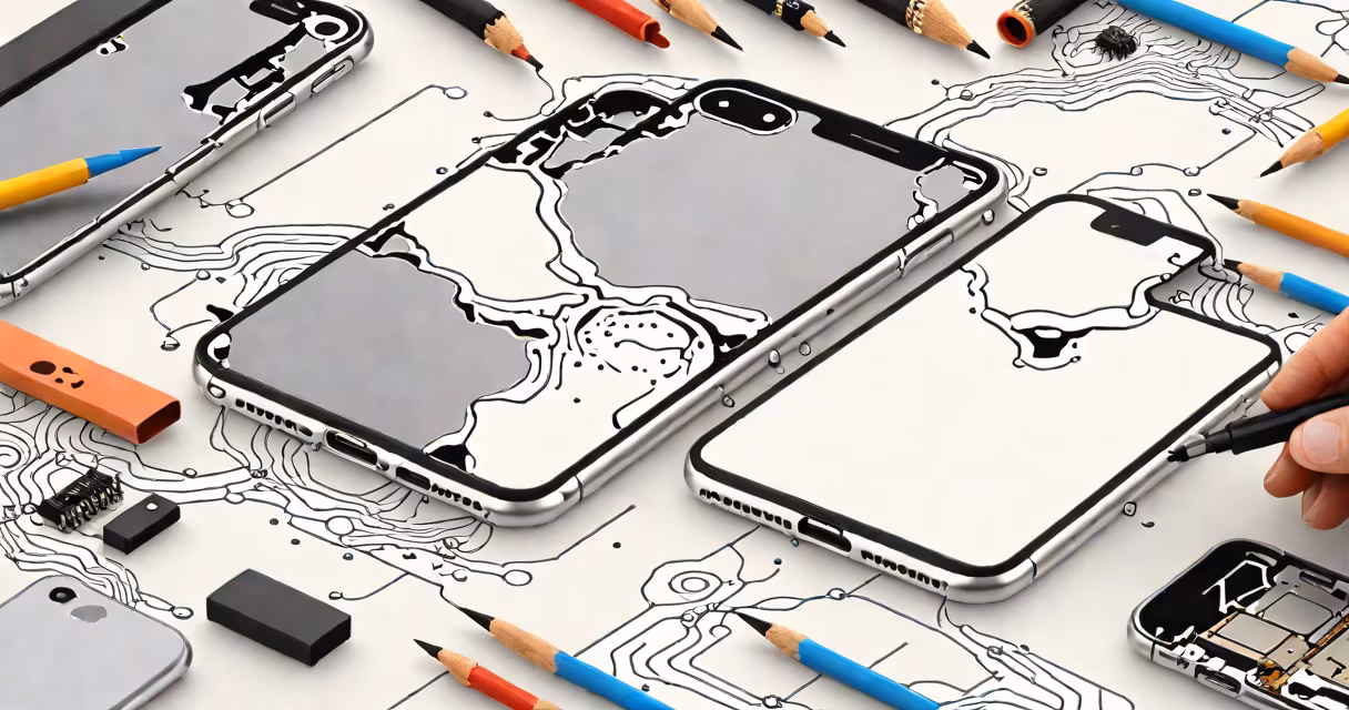 A water-damaged iPhone placed on a white surface with visible liquid residue