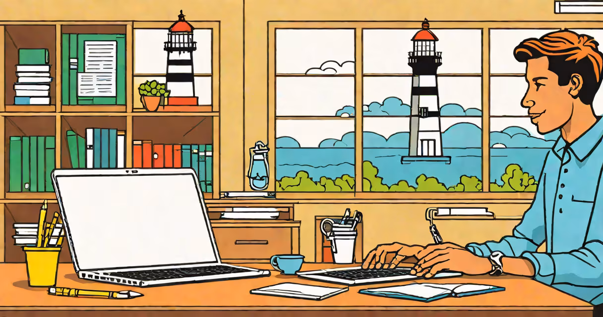 A student using a laptop with Argus Lighthouse Learning interface visible