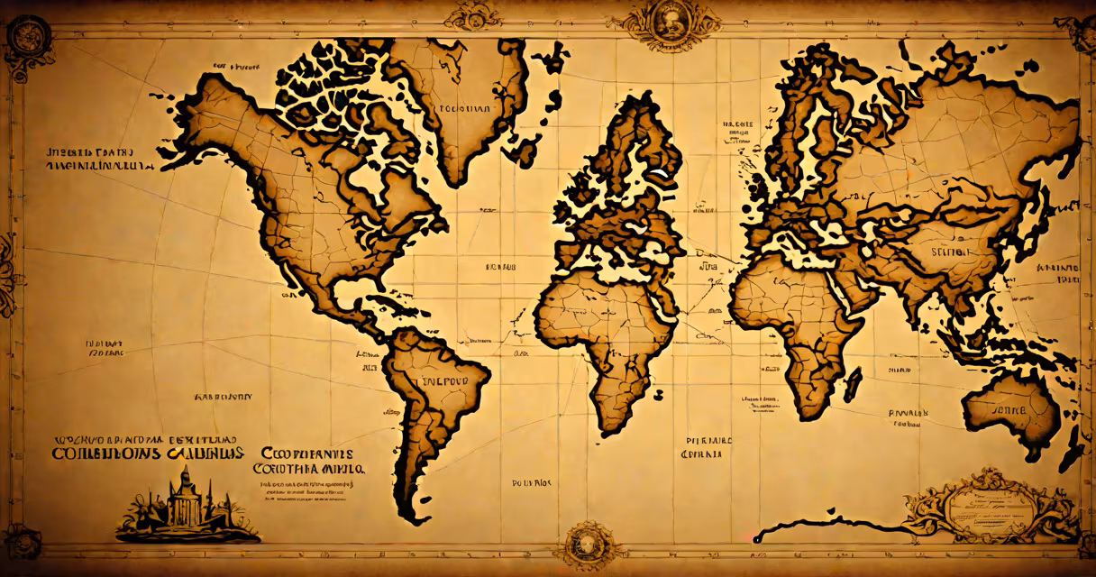 Historical map showing Columbus transatlantic route to North America