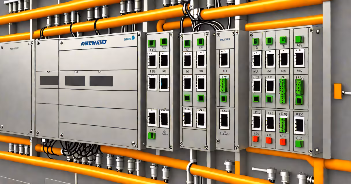 Din rail mounted PoE switch installed in an industrial control panel