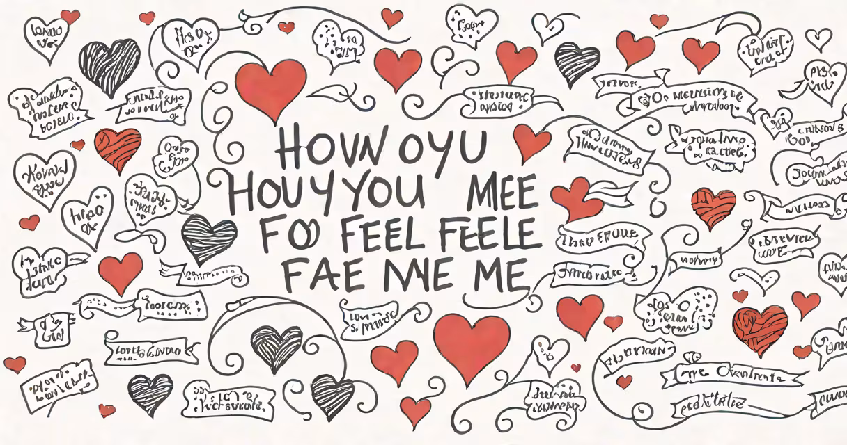 A heart-shaped arrangement of handwritten notes containing emotional quotes