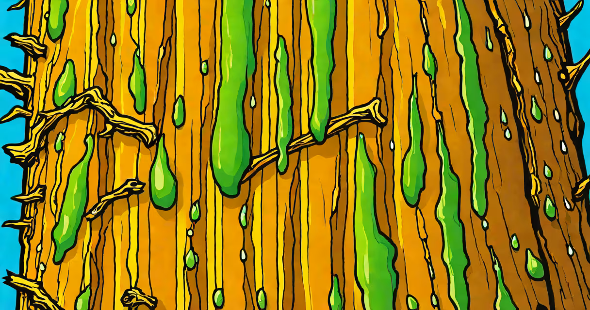Close-up of tree sap dripping from a cut in the bark