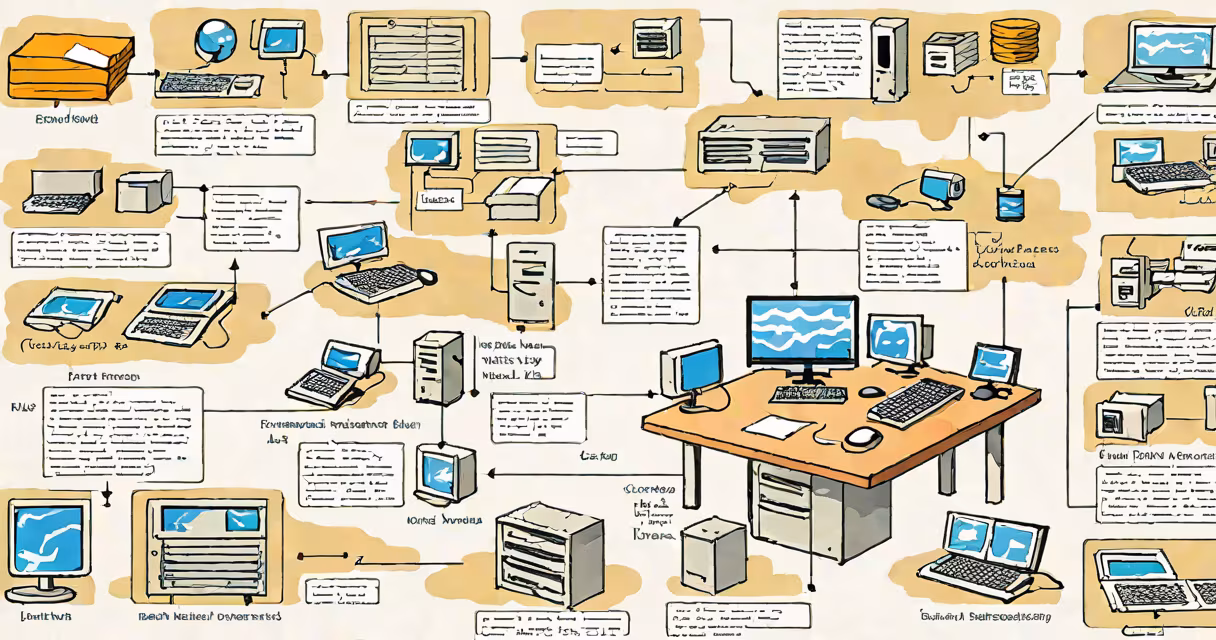 Diagram showing database software architecture with tables, queries, and connections