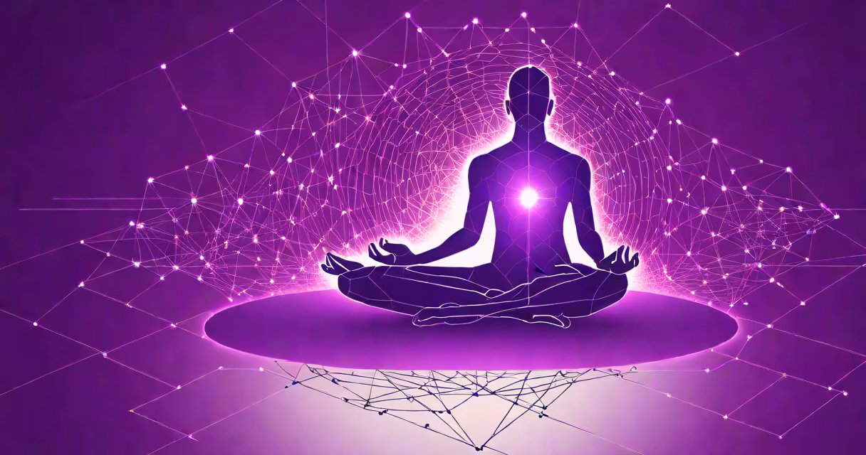 Person in meditation pose with a purple aura effect