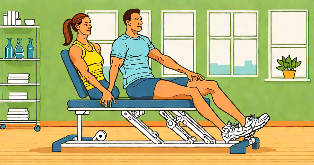 Person performing seated leg lifts in a physical therapy setting