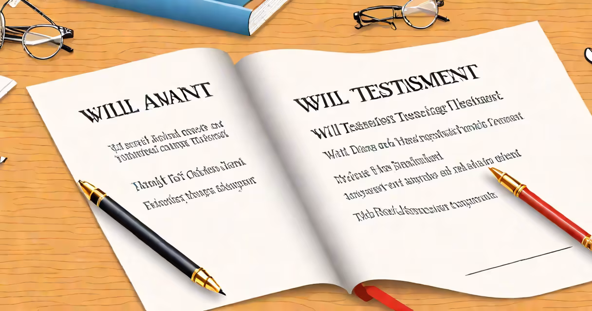 Will and testament template form on a desk with pen