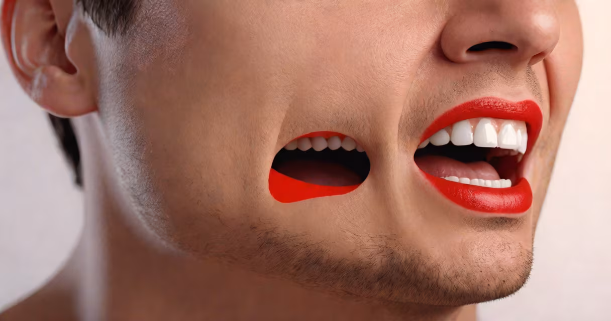 Illustration of a person holding their jaw with a red X marking the TMJ area