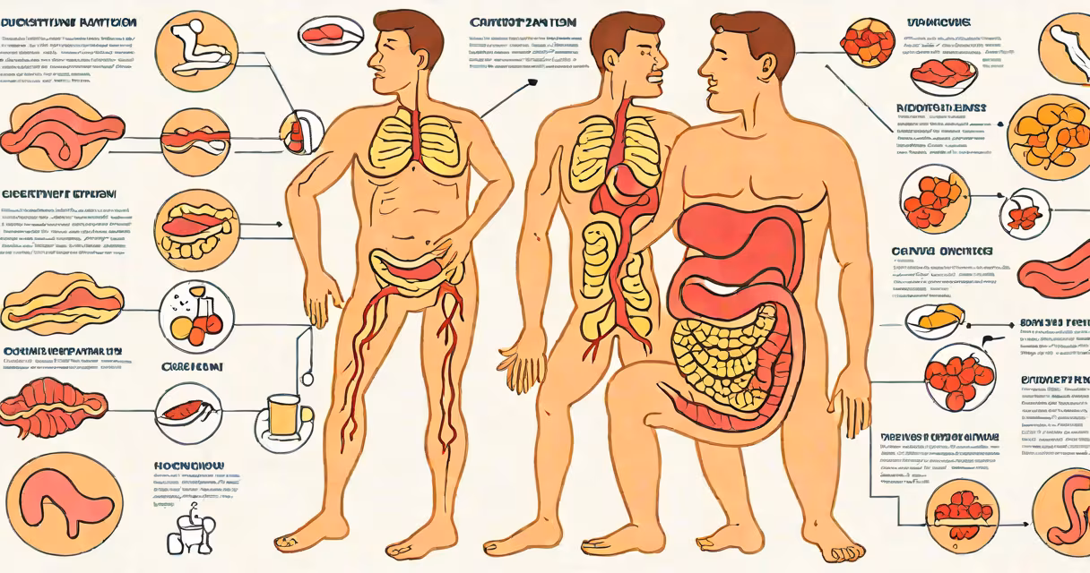 Illustration of digestive system highlighting areas affected by constipation and bloating
