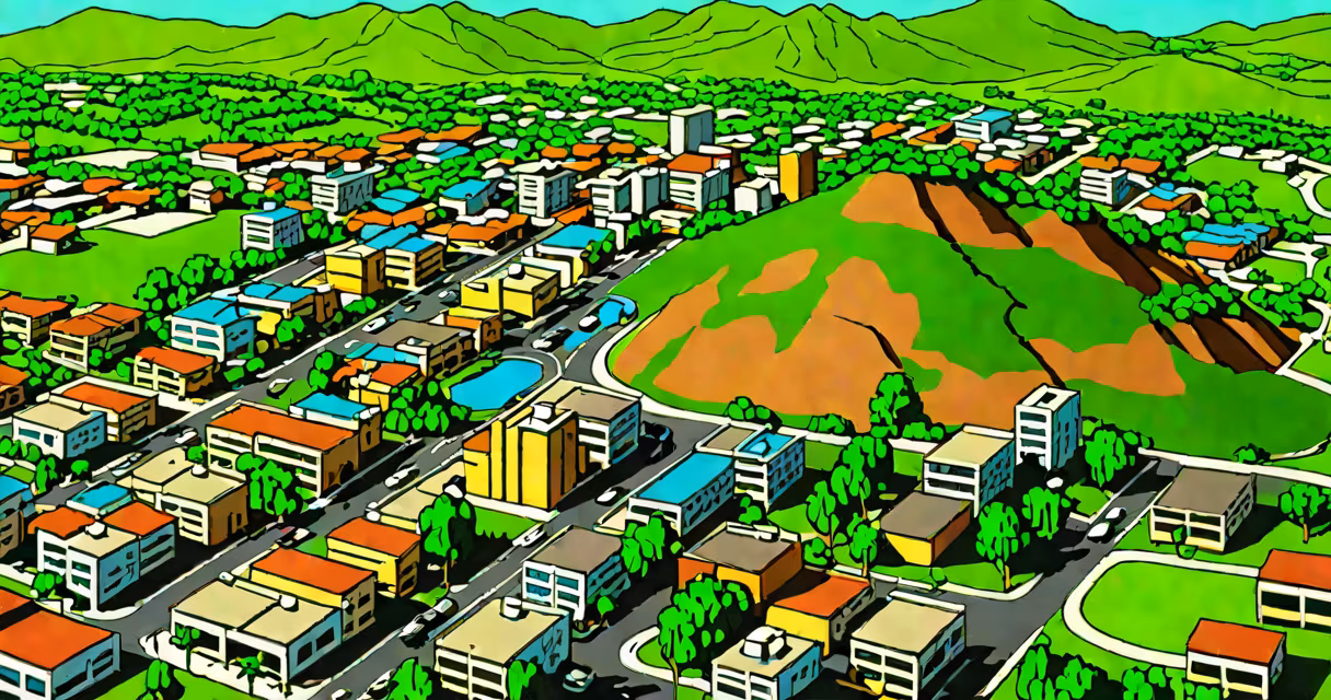 Aerial view of Mbombelas city center with surrounding green hills