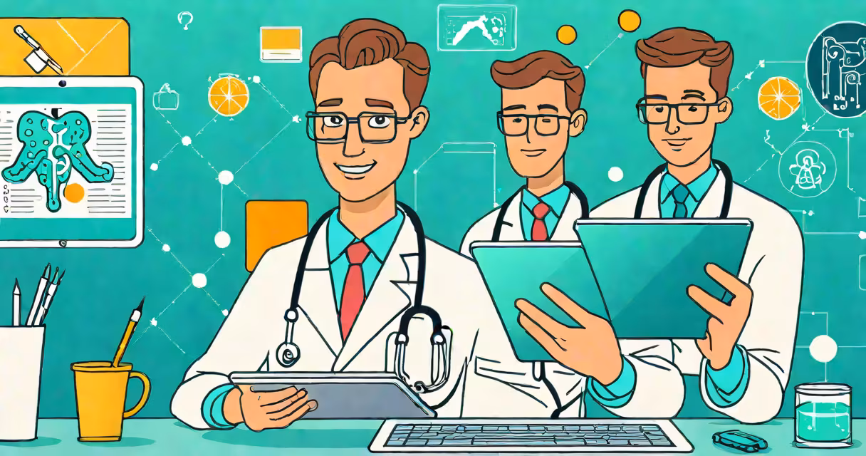 Doctor using a tablet with AI medical app interface