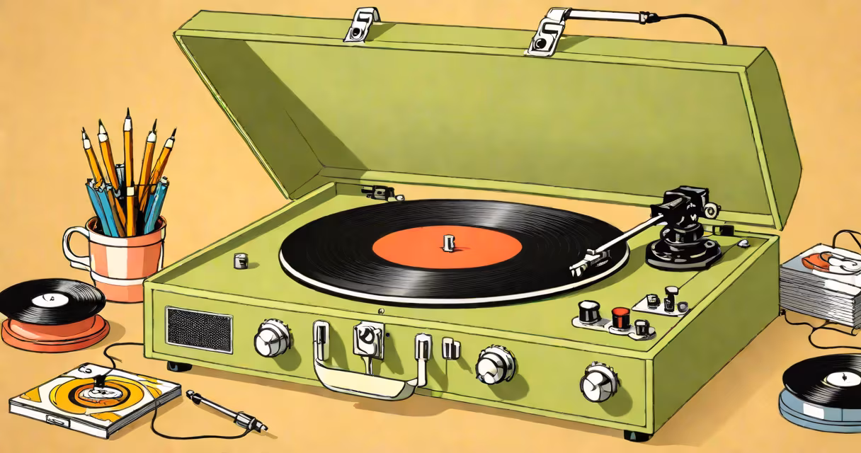 Vintage vinyl record player with Amanda Miguels album cover visible