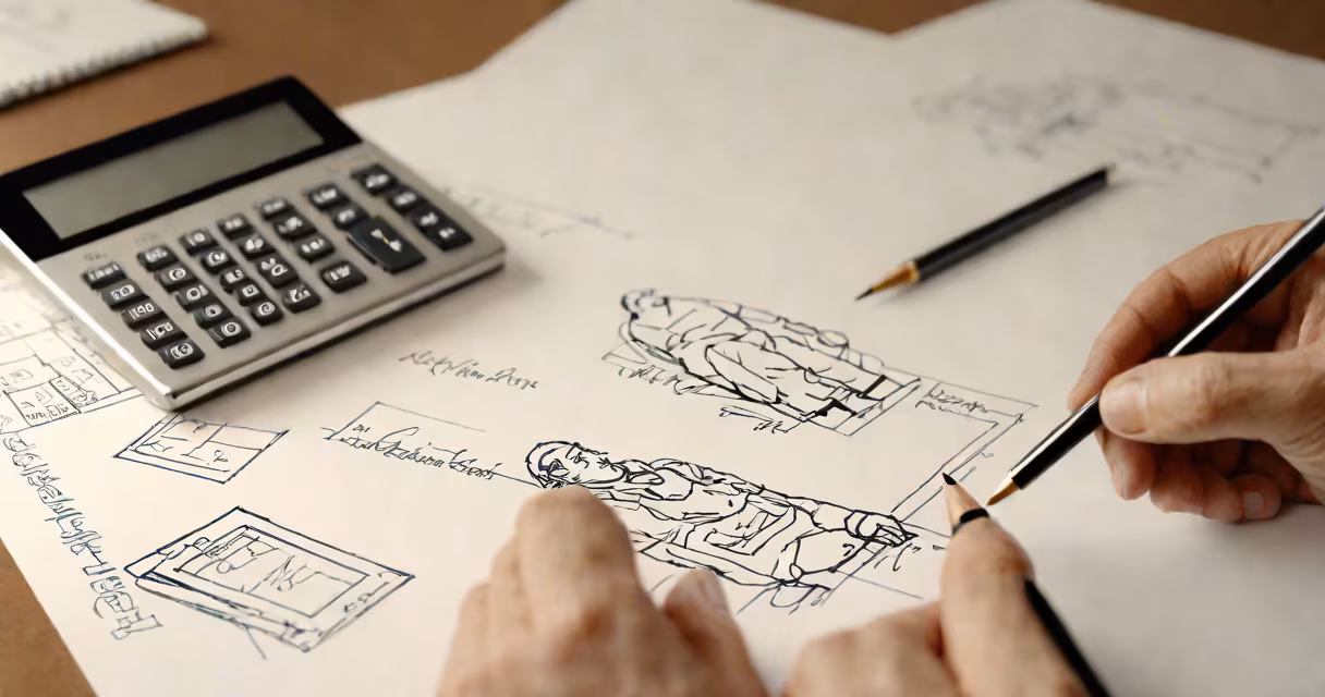 A person reviewing loan documents with a calculator and pen
