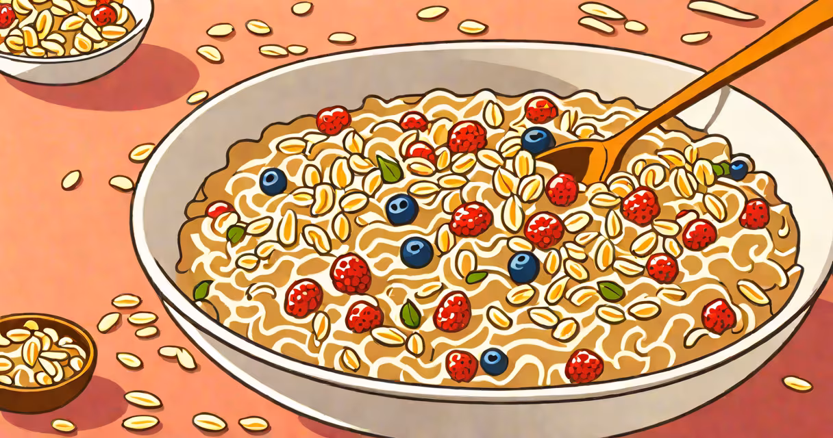Bowl of cooked oatmeal with a spoon resting inside