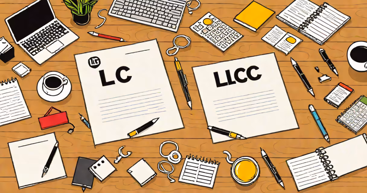 Business documents with LLC logo on a wooden desk
