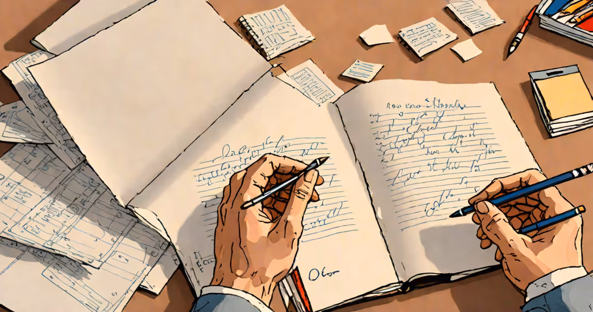 A person reviewing notes before an interview