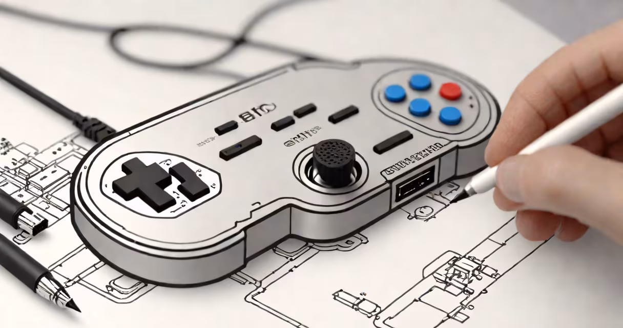 A close-up of the 8bitdo upgrade tool connected to a controller via USB