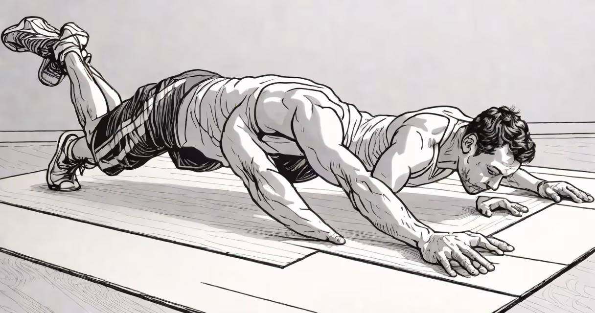 Person performing a plank exercise on a gym mat
