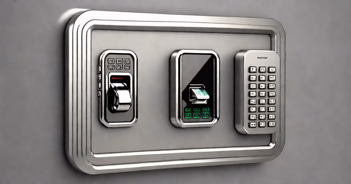 A femicore safe with its fingerprint scanner and keypad interface