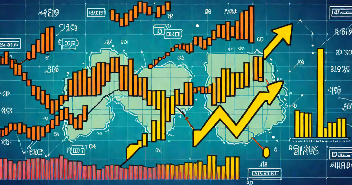 Stock chart with upward trend and dollar signs