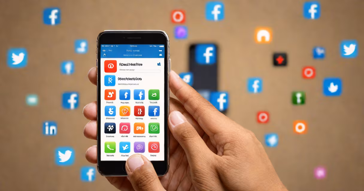 Teen holding smartphone with multiple social media apps open
