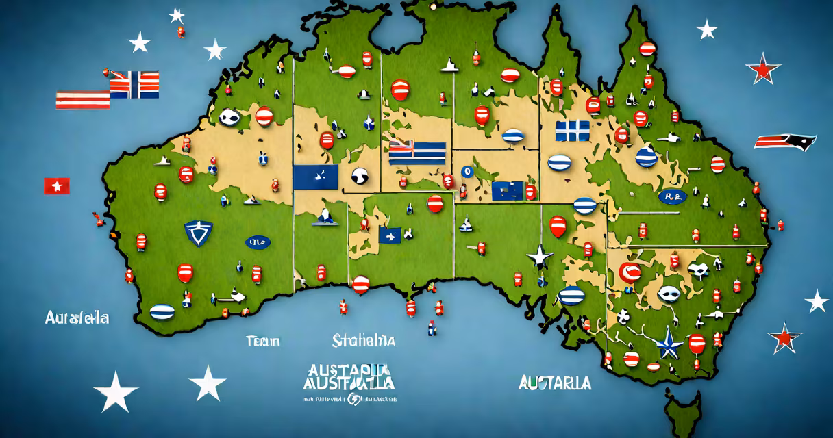 Map of Australia highlighting AFL team locations