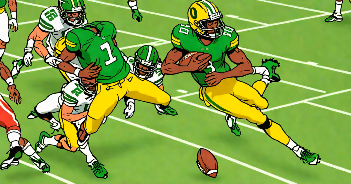 Footage of Oregon quarterback Dante Moore falling during a game