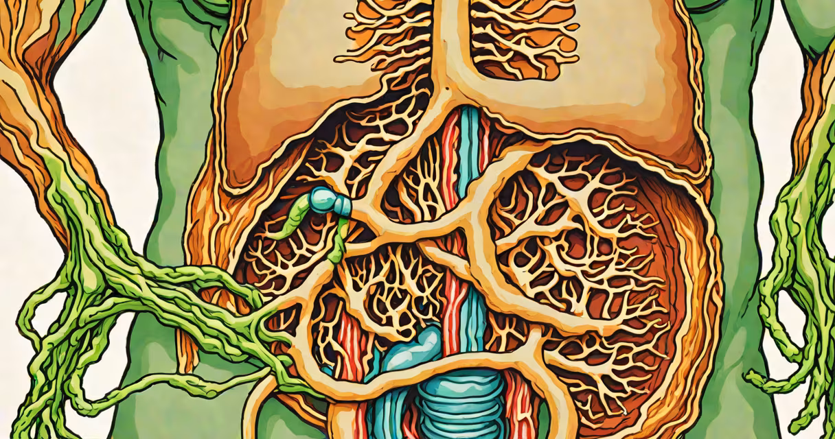 Illustration of digestive system highlighting stomach and mouth connection